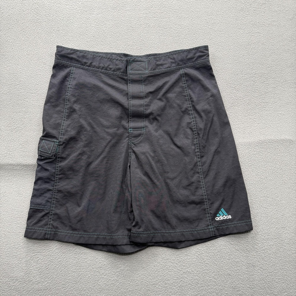 Adidas Board Shorts Mens Large Black Solid Swim Trunks Cargo‎ Pocket Quick Dry
